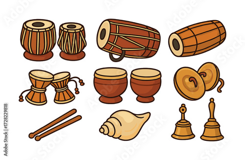 Collection of traditional indian musical instruments