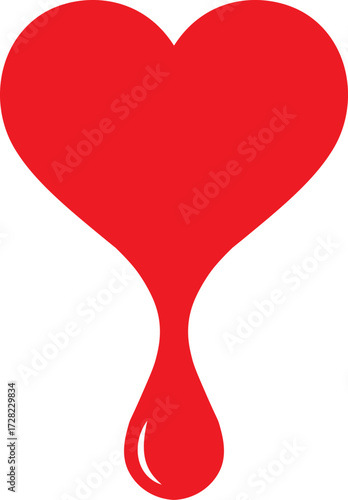 Vector art of red heart shape with a dripping blood drop