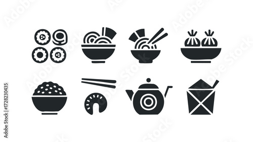 Asian Food Icons Set. Vector hand drawn illustration