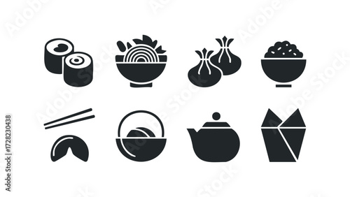 Asian food icons set. Vector hand drawn illustration