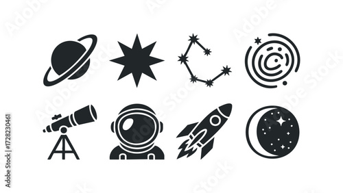 Collection of Space Exploration Icons. Vector hand drawn illustration