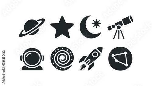 Cosmic Exploration Icons Set. Vector hand drawn illustration