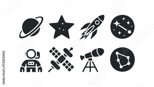 Space exploration icons for astronomy and travel. Vector hand drawn illustration