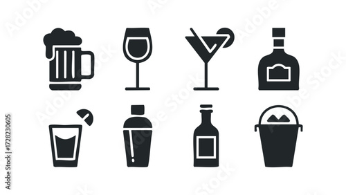 Beverage and Bar Icon Collection. Vector hand drawn illustration