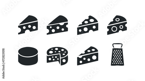 Cheese wedges and grater graphic icons. Vector hand drawn illustration