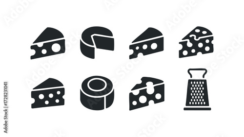 Group of cheese and grater icons. Vector hand drawn illustration