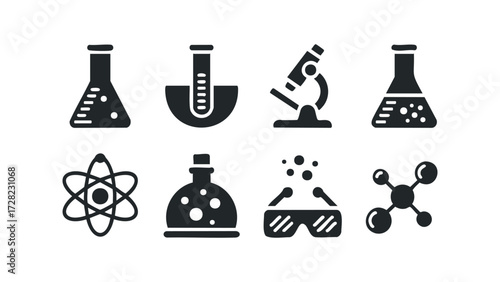 Scientific laboratory equipment icons collection. Vector hand drawn illustration