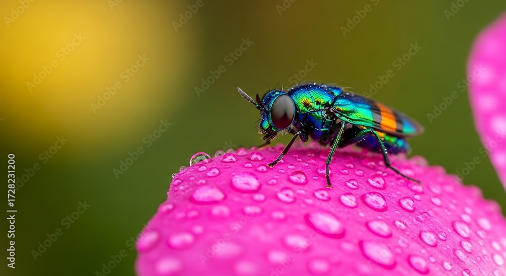 Naklejka premium Colorful insect on pink petal