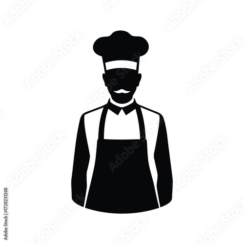 Silhouette of a classically dressed chef wearing a toque and apron, chef with chef hat and apron silhouette vector illustration