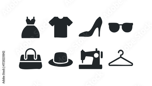 Fashion and sewing icons collection. Vector hand drawn illustration