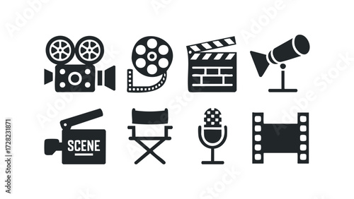 Film Production Icons Set. Vector hand drawn illustration
