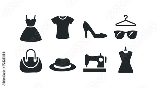 Collection of fashion and sewing icons. Vector hand drawn illustration