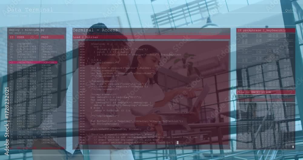 Coworkers typing passphrase and running encryption script while ...