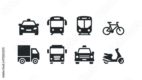 Collection of simplified transportation vehicle icons. Vector hand drawn illustration