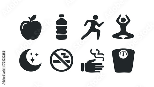 Collection of health and wellness icons. Vector hand drawn illustration