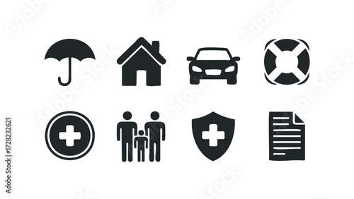 Collection of insurance and protection icons. Vector hand drawn illustration