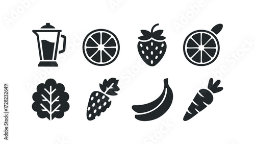 Blender with fruits and vegetables for healthy drinks. Vector hand drawn illustration