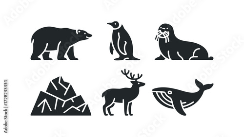 Arctic and Antarctic Animal Icons Collection. Vector hand drawn illustration