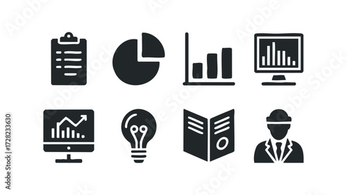 Collection of business and financial icons. Vector hand drawn illustration