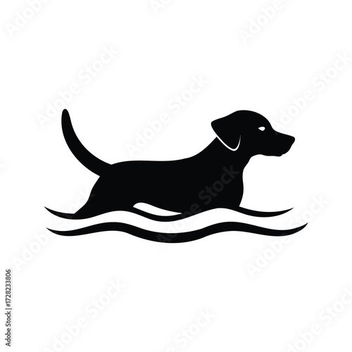 Silhouette of a dog swimming in water, illustrating a playful canine, dog swimming silhouette vector illustration