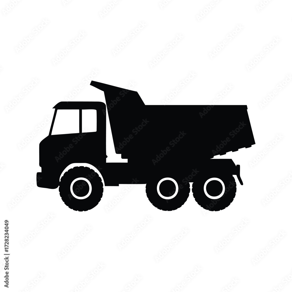 Fototapeta premium Heavy duty dump truck silhouette for construction and materials hauling needs, dump truck silhouette vector illustration