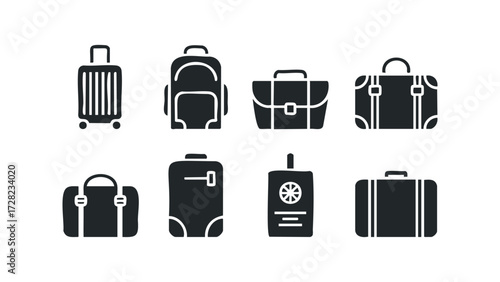 Set of luggage and travel bag silhouettes. Vector hand drawn illustration