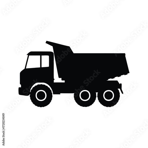 Heavy duty dump truck silhouette for construction and materials hauling needs, dump truck silhouette vector illustration