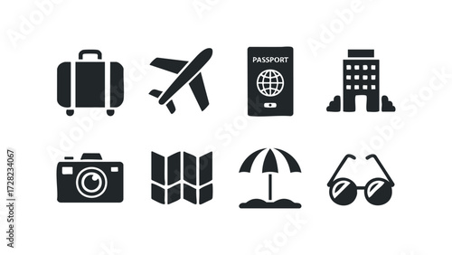 Collection of travel related icons. Vector hand drawn illustration