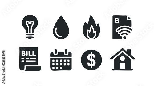 Collection of utility and finance icons. Vector hand drawn illustration
