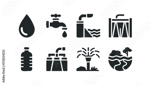 Collection of Water Icons. Vector hand drawn illustration