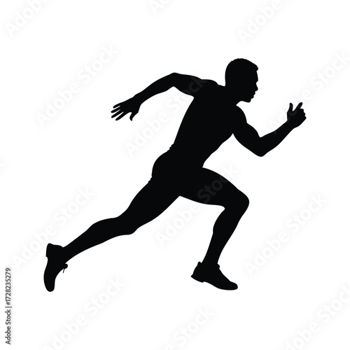 Silhouette of a Runner in Motion Depicting Speed and Athleticism on White, male athlete sprinting silhouette vector illustration