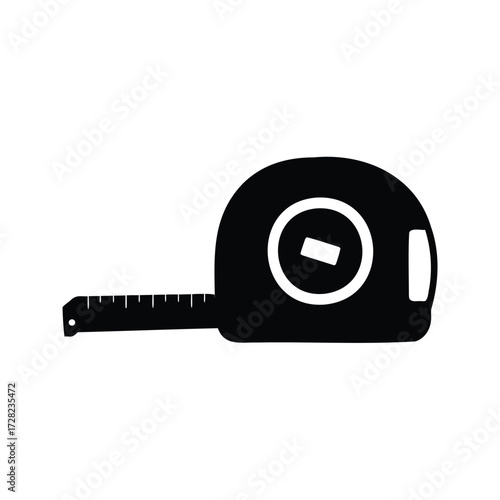 Black and white graphic of a measuring tape on white background, measuring tape silhouette vector illustration