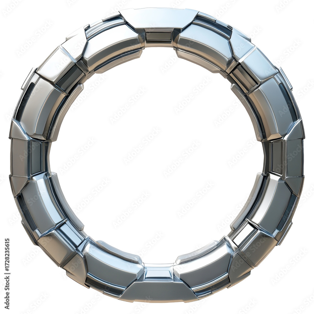 Naklejka premium Futuristic metallic circular frame design element abstract chrome ring isolated on a white background