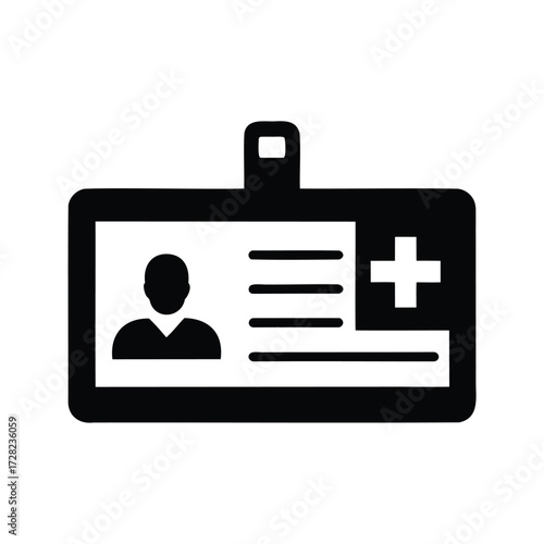 Healthcare Identification Card Icon Showing Personal Information and Medical Symbol, medical id card silhouette vector illustration