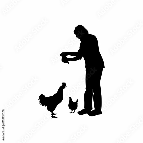 Man Feeding Chickens Silhouette