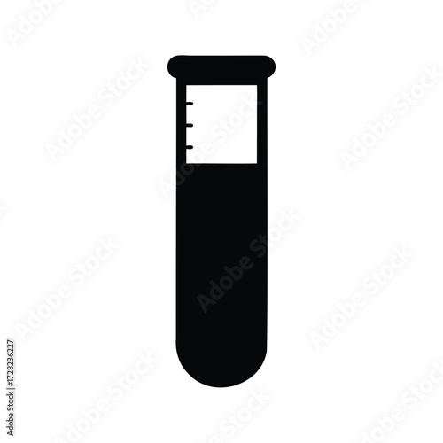 Black silhouette of a test tube with graduation markings, laboratory equipment, medical test tube silhouette vector illustration