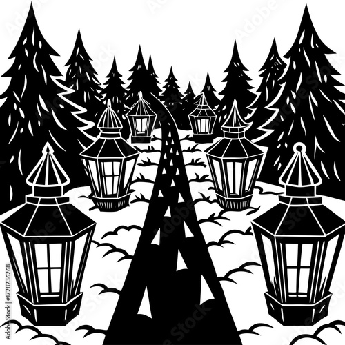 Lantern Forest Path Silhouette