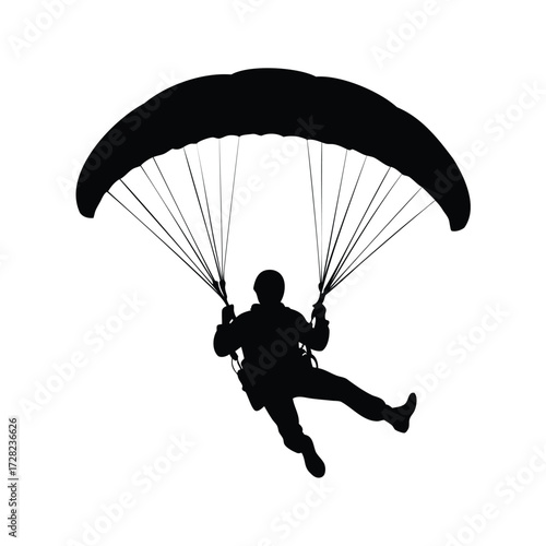 Silhouette of a skydiver in flight with a parachute, skydiving adventure, paragliding silhouette vector illustration
