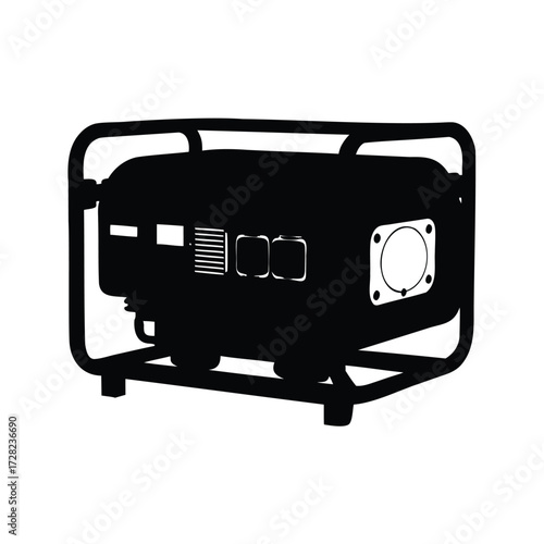 Portable generator silhouette, a handy device for off grid power supply solutions, power generator silhouette vector illustration