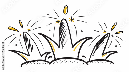 Hand drawn crowns with celebratory sparkles and bursts of light