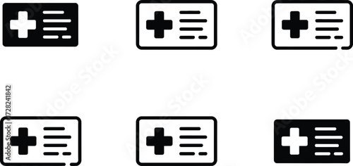 Collection of Medical ID Card Icons with Plus Sign