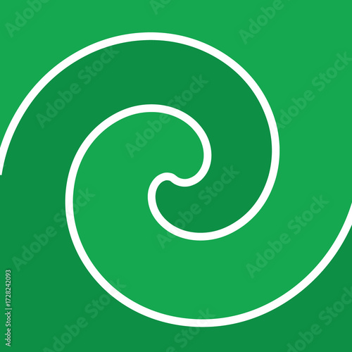 Minimalist Fibonacci Golden Ratio Spiral Swirl Line on Solid Vibrant Green Background Abstract Wave Concept Design
