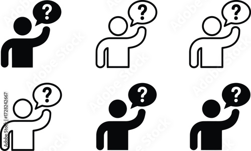 Six Icons of People Holding Question Marks in Speech Bubbles