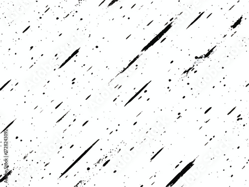 白いキャンバスに黒い塗料が飛び散り、擦れたような傷跡が残る、力強くも繊細な抽象ベクターパターンが、視覚的なインパクトを与えます。