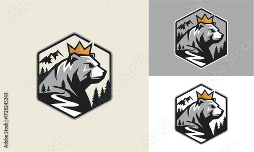 Vintage logo of Bear Vector with mountain background