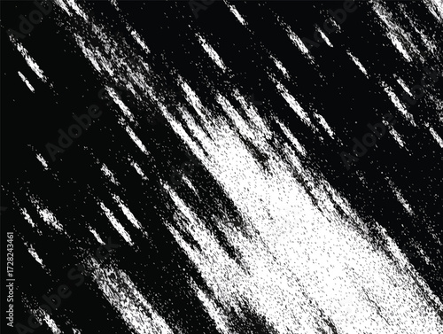 黒い背景に白い斜めの傷と汚れが重なり合い、荒々しくも芸術的なグランジ効果を生み出す抽象的なベクターテクスチャが、デザインに深みと質感を加えます。