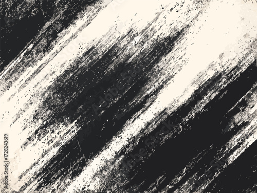 黒と白の力強いコントラストが際立つ、荒々しくも芸術的な斜めブラシストロークのベクターアート背景は、現代的なデザインにダイナミックな動きと深みのある表現を加える魅力的なグラフィック素材です。