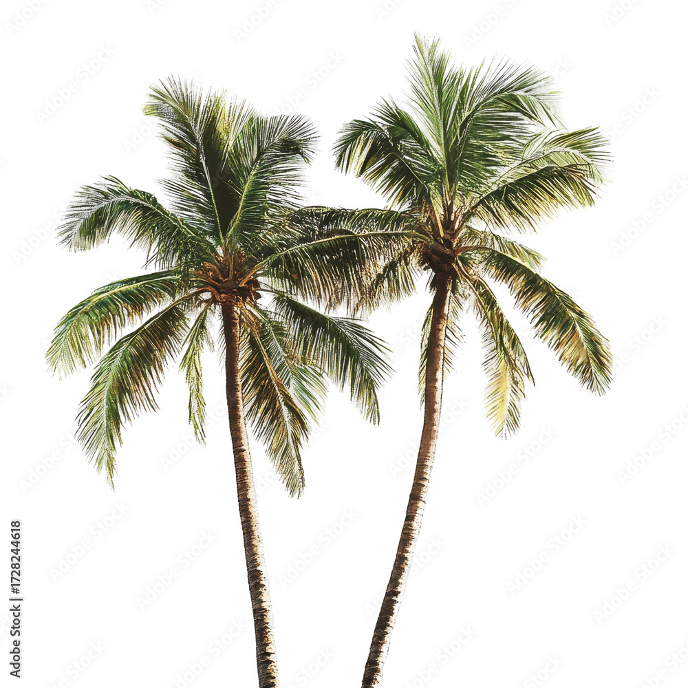 Obraz premium Two Palm Trees Tropical Paradise Vacation Getaway isolated on a white background