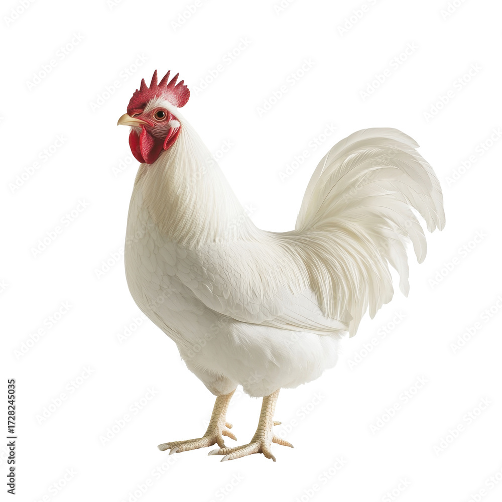 Fototapeta premium Majestic White Rooster Isolated on Black Background isolated on a white background