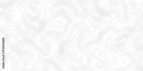 Minimal white line geometric grid outline curve counter map and wavy topography relief discovery area white, black line texture background.	
